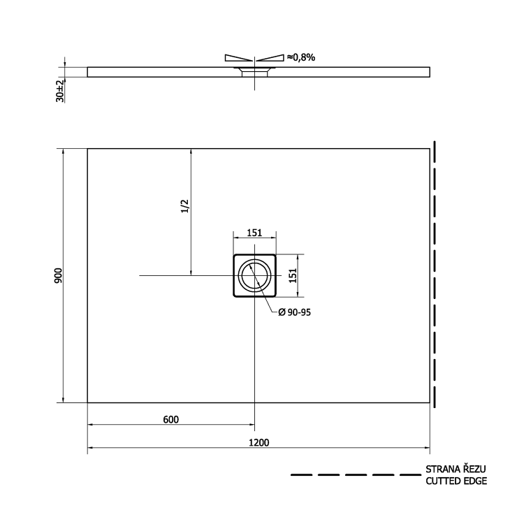 FLEXIA brodzik kompozytowy z możliwością docinania 120x90x3cm 72895
