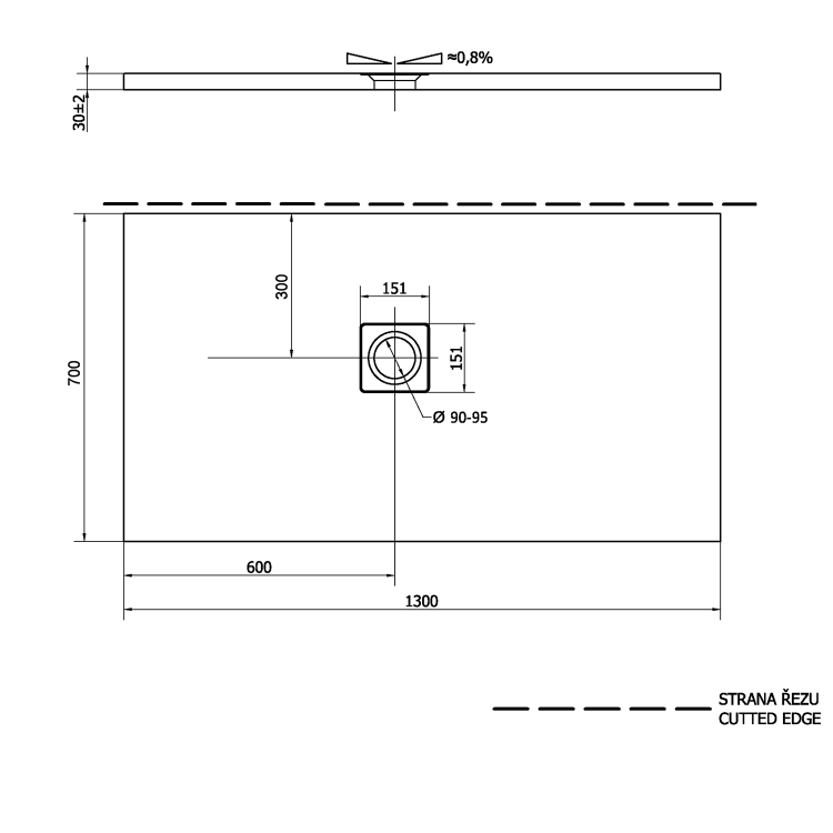 FLEXIA brodzik kompozytowy z możliwością docinania na dowolny wymiar 130x70x3cm 90121