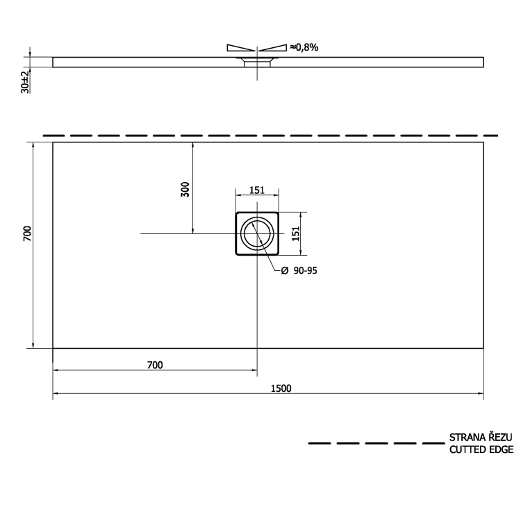 FLEXIA brodzik kompozytowy z możliwością docinania na dowolny wymiar 150x70x3cm 90131