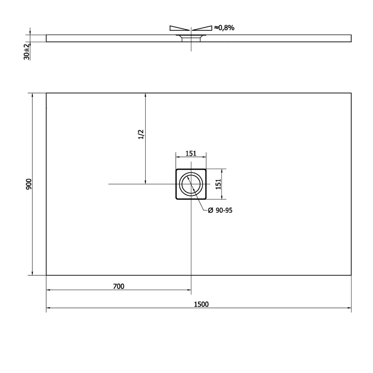 FLEXIA brodzik kompozytowy z możliwością docinania 150x90x3cm 72898MAT