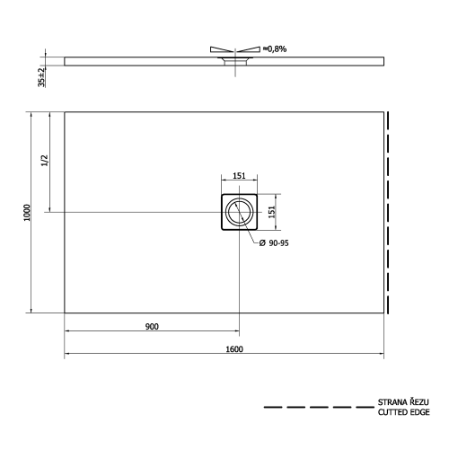 FLEXIA brodzik kompozytowy z możliwością docinania 160x100x3,5cm 72920