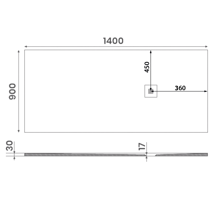 MITIA brodzik prysznicowy kompozytowy 140x90x3 cm, szary PMS14090