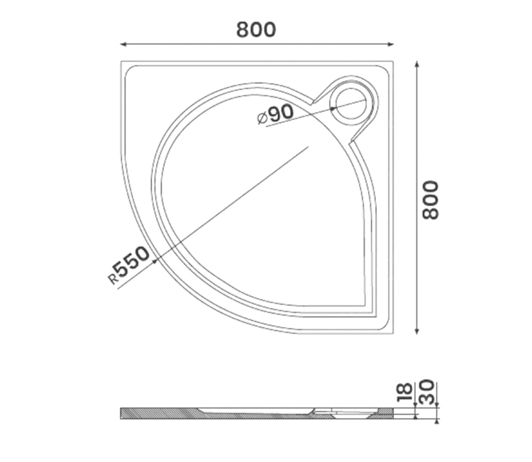 ARCA brodzik prysznicowy kompozytowy, półokrągły 80x80x3 cm, R550 PA558