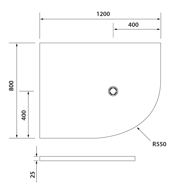 FLEXIA brodzik kompozytowy półokrągły, z możliwością docinania, 120x80x2,5cm, R550, lewa 91281