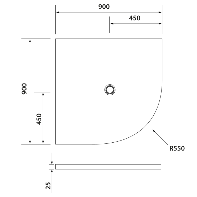 FLEXIA brodzik kompozytowy półokrągły, z możliwością docinania, 90x90x2,5cm, R550 91181