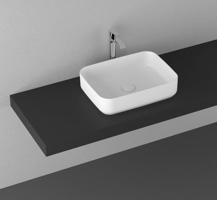 INFINITY RECTANGLE umywalka ceramiczna nablatowa 50x36 cm, biała 10NF65050