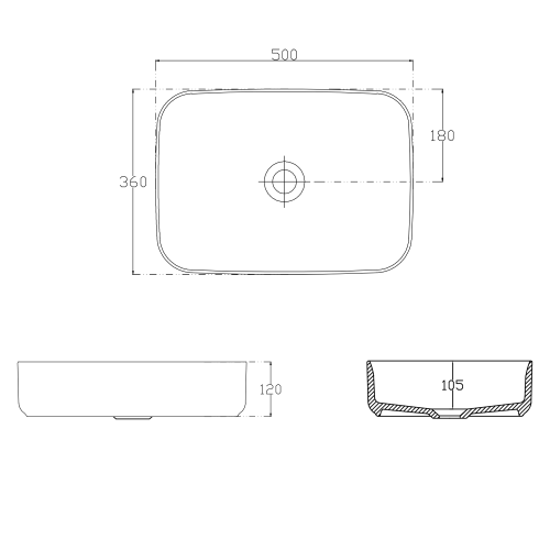 INFINITY RECTANGLE umywalka ceramiczna nablatowa 50x36 cm, czarna 10NF65050-2N