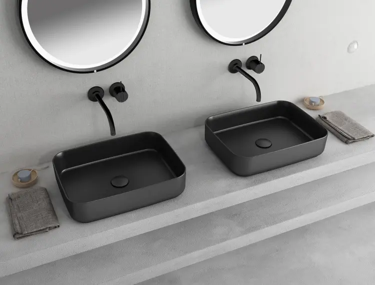 INFINITY RECTANGLE umywalka ceramiczna nablatowa 50x36 cm, czarna 10NF65050-2N