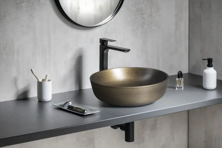 PRIORI umywalka ceramiczna nablatowa, średnica 41,5 cm, brąz PI032