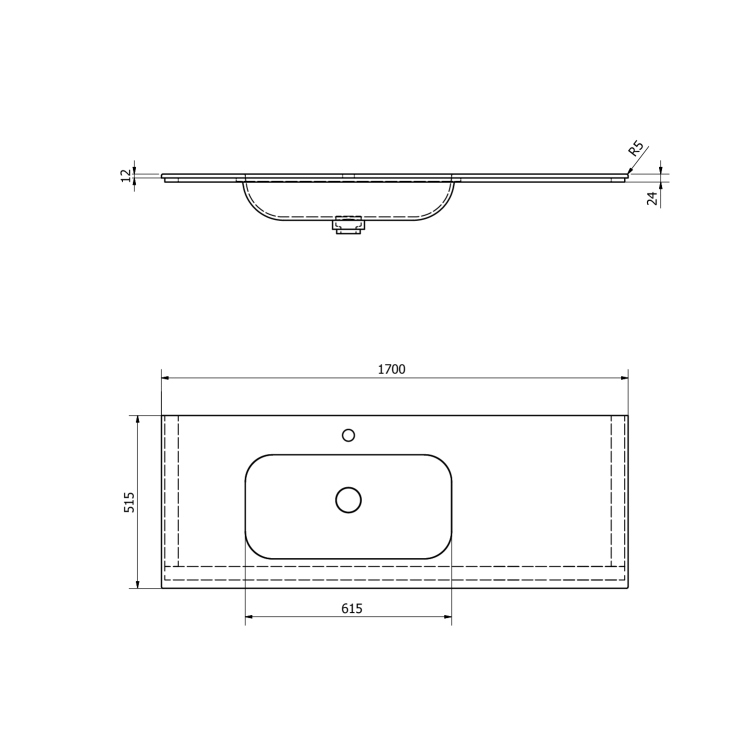 ARUBA umywalka lewa, 170x51,5 cm, Rockstone biały mat AR170-B1L