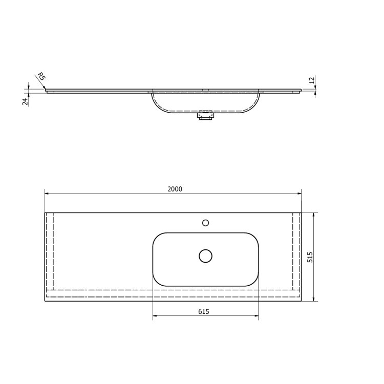 ARUBA umywalka prawa, 200x51,5 cm, Rockstone biały mat AR200-B1R