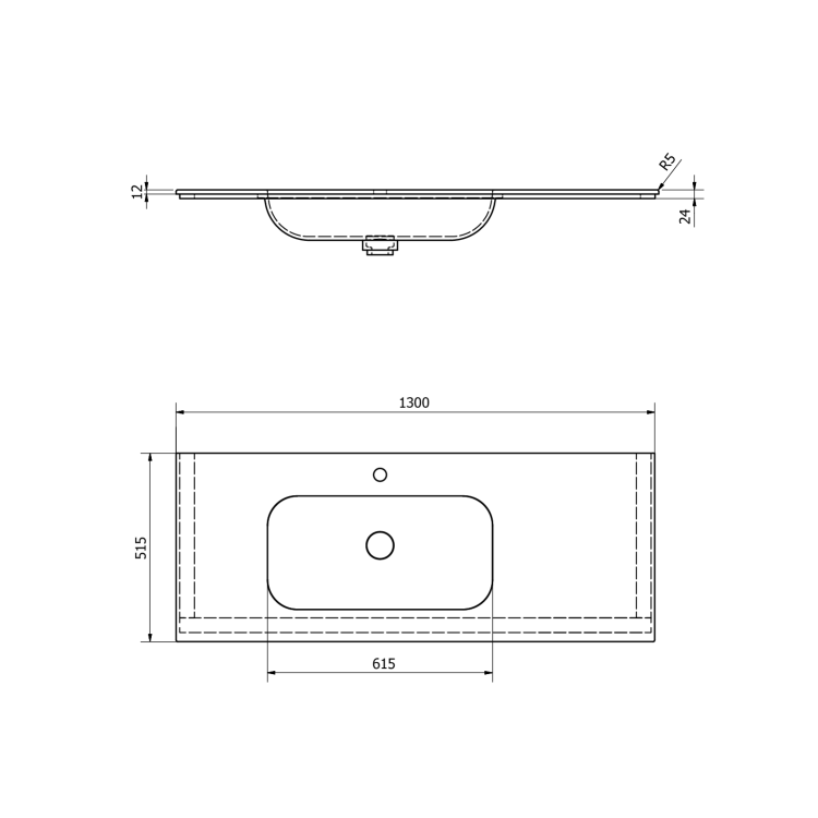 ARUBA umywalka lewa, 130x51,5 cm, Rockstone biały mat AR130-B1L