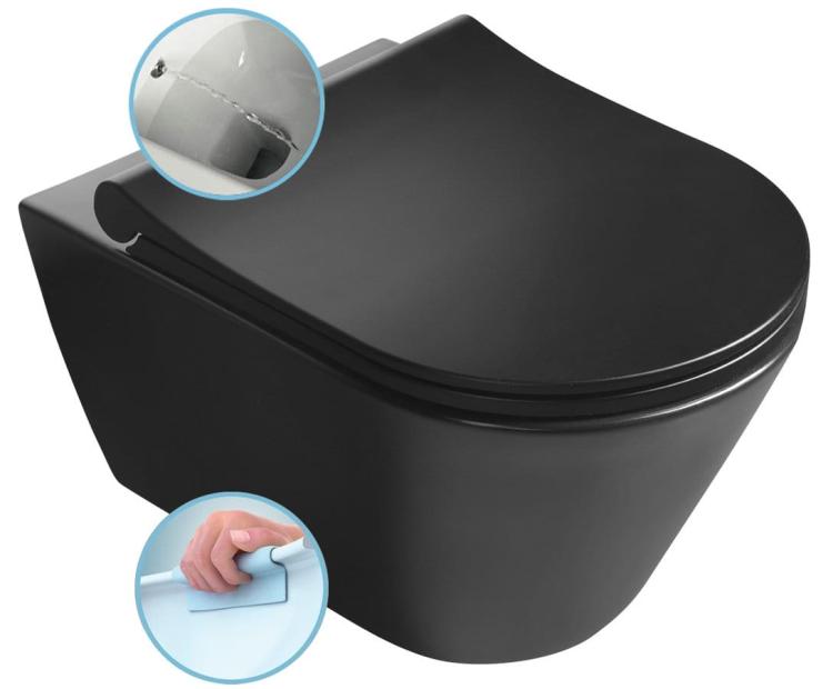 AVVA WC wiszące z funkcją bidetu, Rimless, 35,5x53 cm, czarny mat 100312-110
