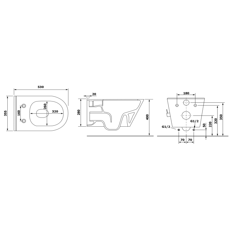 AVVA WC wiszące Rimless, z prysznicem bidetowym i baterią, 35,5x53 cm, biały 100315