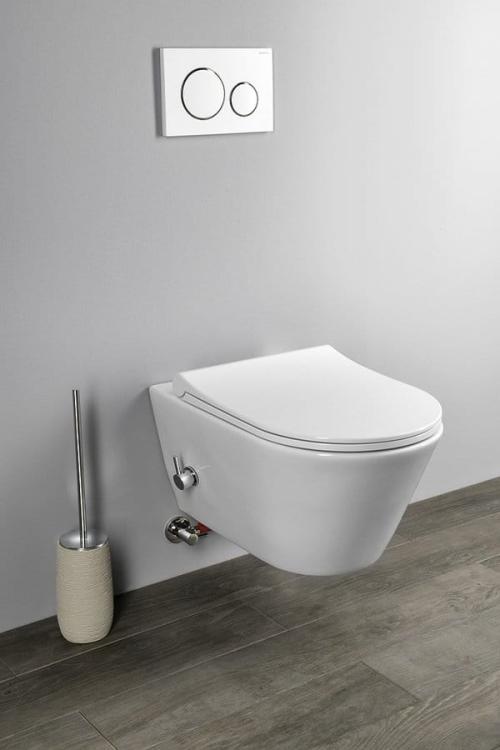 AVVA WC wiszące Rimless, z prysznicem bidetowym i baterią, 35,5x53 cm, biały 100315
