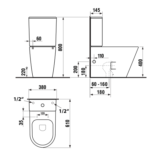 PACO RIMLESS kompakt WC ze spłuczką , odpływ uniwersalny PC1012WR wymiary