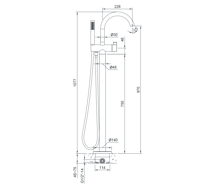 RHAPSODY bateria wannowa wolnostojąca, wysokość 1077 mm, czarny mat R5018B
