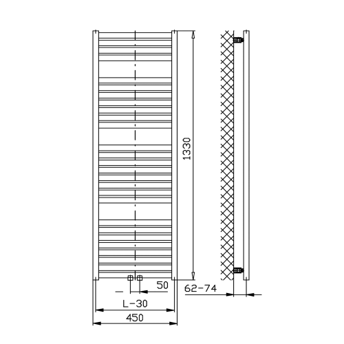 TONDI grzejnik łazienkowy 450x1330 mm, podłączenie centralne, biały DT470T