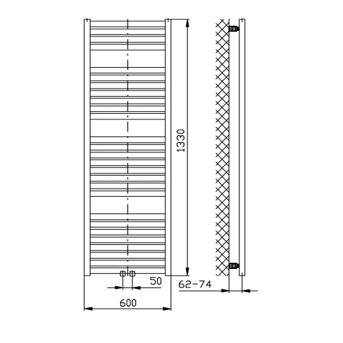 TONDI grzejnik łazienkowy 600x1330 mm, podłączenie centralne, biały DT480T