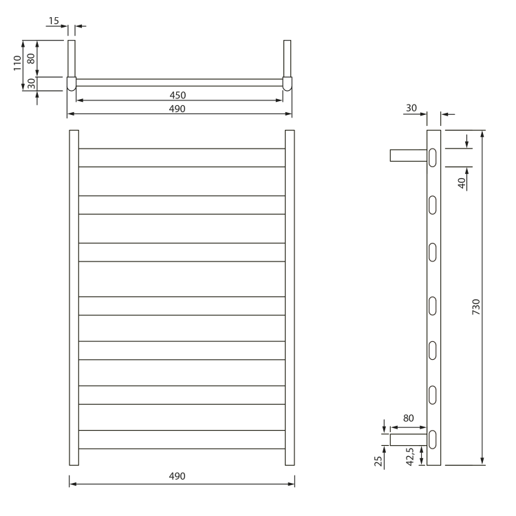 ELIAS elektryczna suszarka na ręczniki 490x730x110mm, 105W, czarny mat EB550