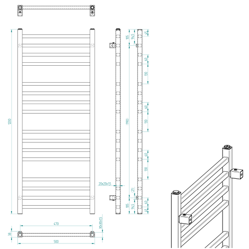 METRO Grzejnik łazienkowy chrom 347 W 500x1200 mm 0411-01