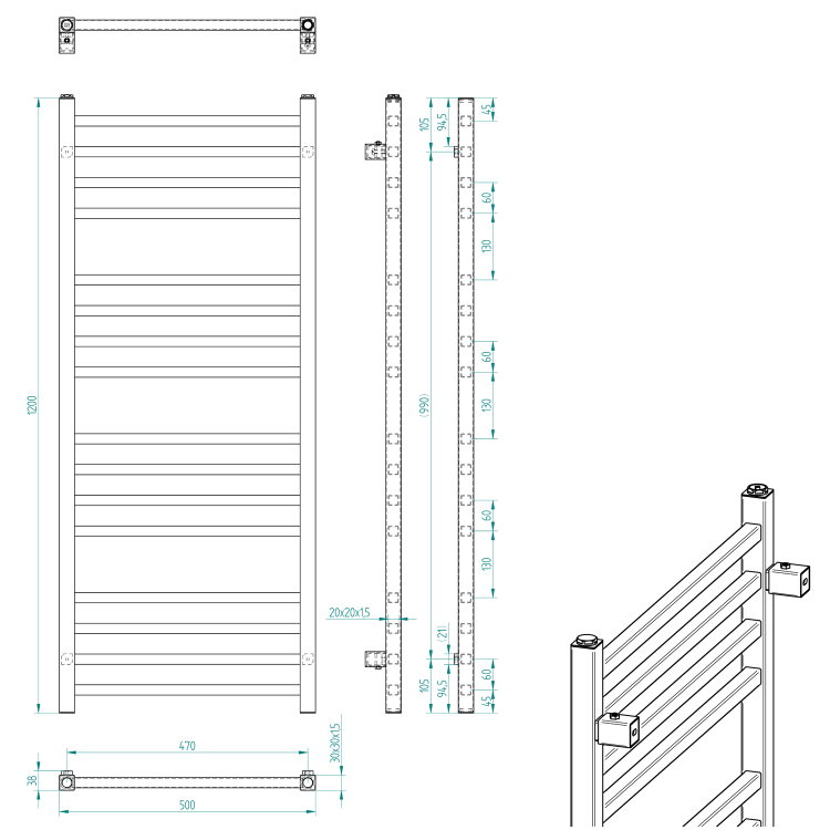 METRO Grzejnik łazienkowy chrom 347 W 500x1200 mm 0411-01