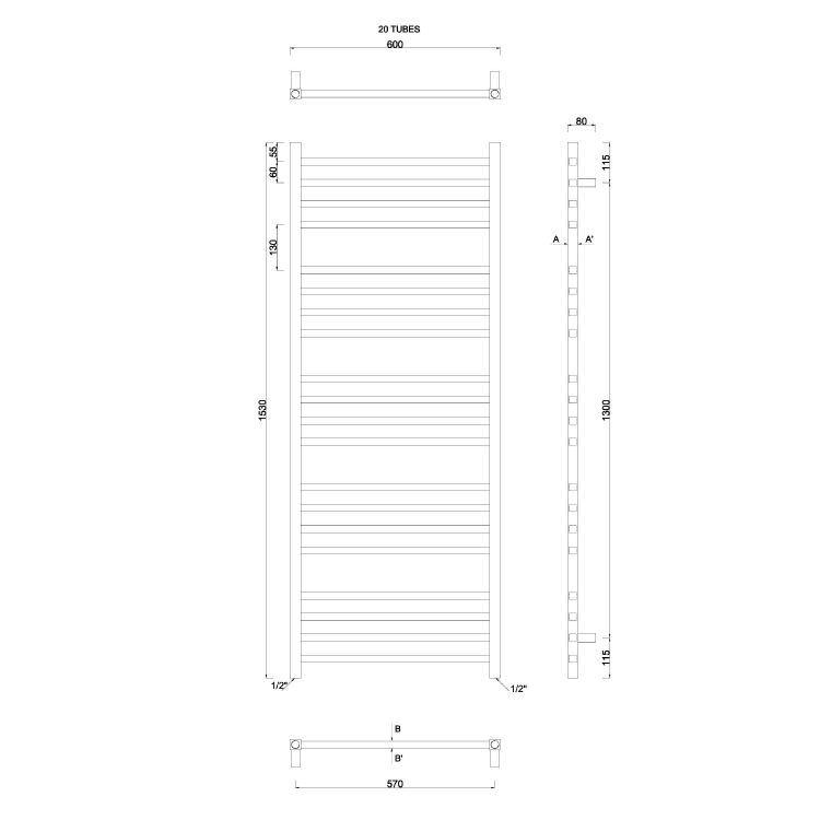 METRO Grzejnik łazienkowy chrom 497 W 600x1530 mm 0411-02