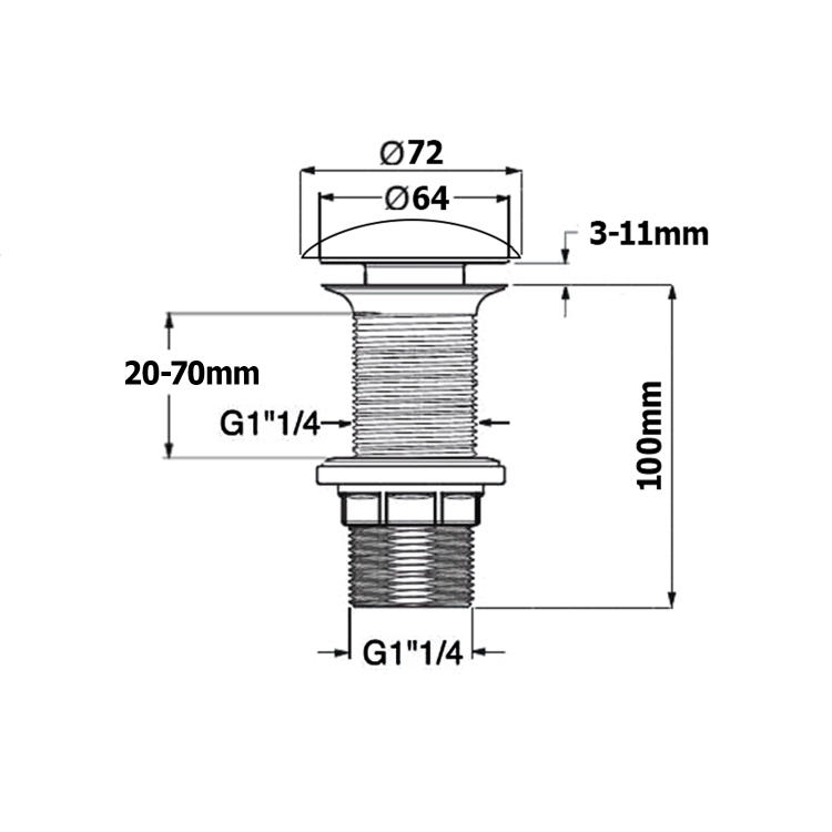 Korek umywalkowy 5/4“ klik-klak, ceramiczny grzybek, wys. 20-70mm, Salmon 38TP0167I