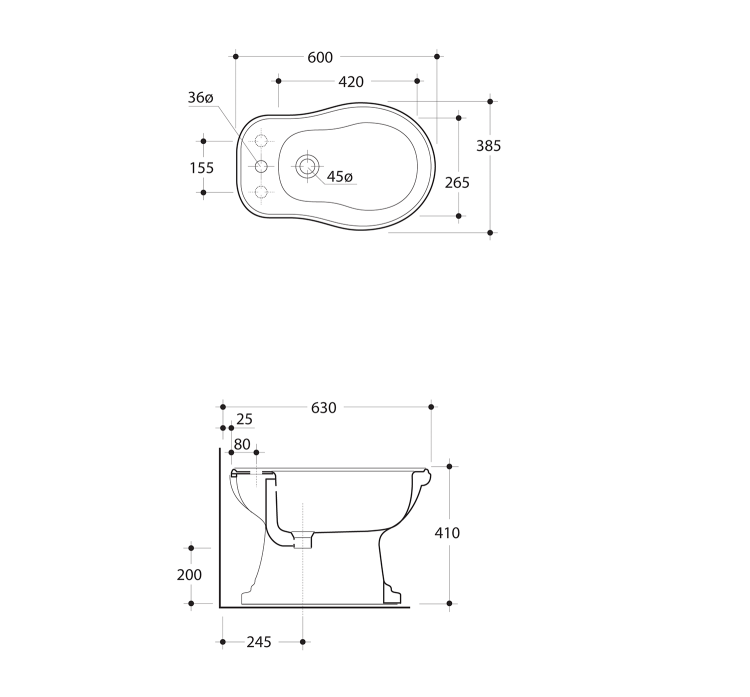 RETRO Bidet stojący z otworem na baterię 102001