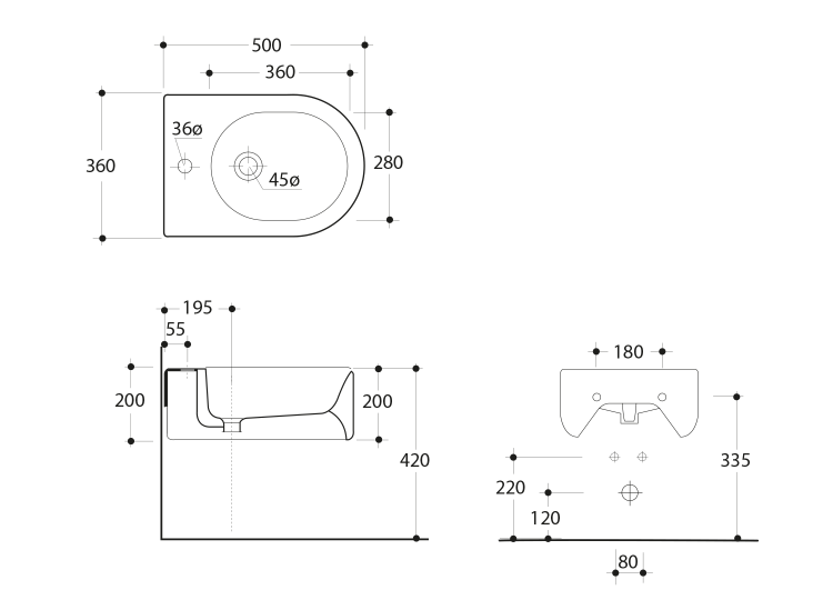FLO Bidet podwieszany z otworem na baterię 312501