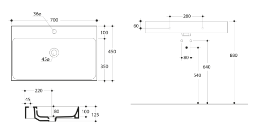CENTO Umywalka ceramiczna 70x45 cm 353201