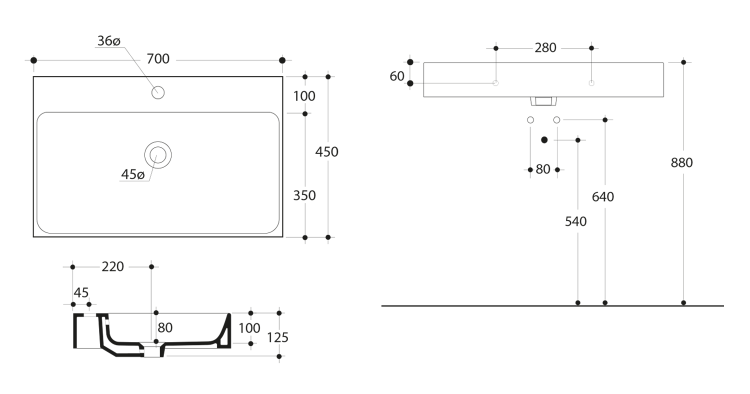 CENTO Umywalka ceramiczna 70x45 cm 353201