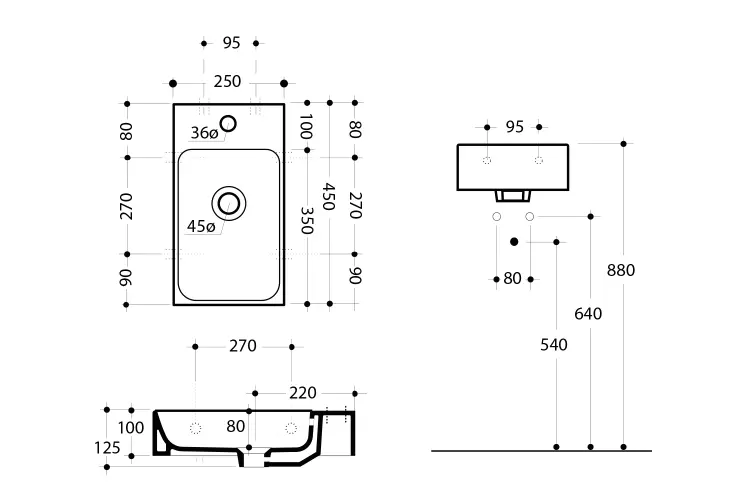 CENTO Umywalka ceramiczna 25x45 cm 353701