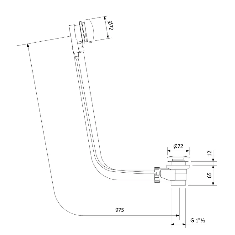 Syfon automatyczny do wanny, długość 975 mm, korek 72 mm, złoto 71682G rysunek