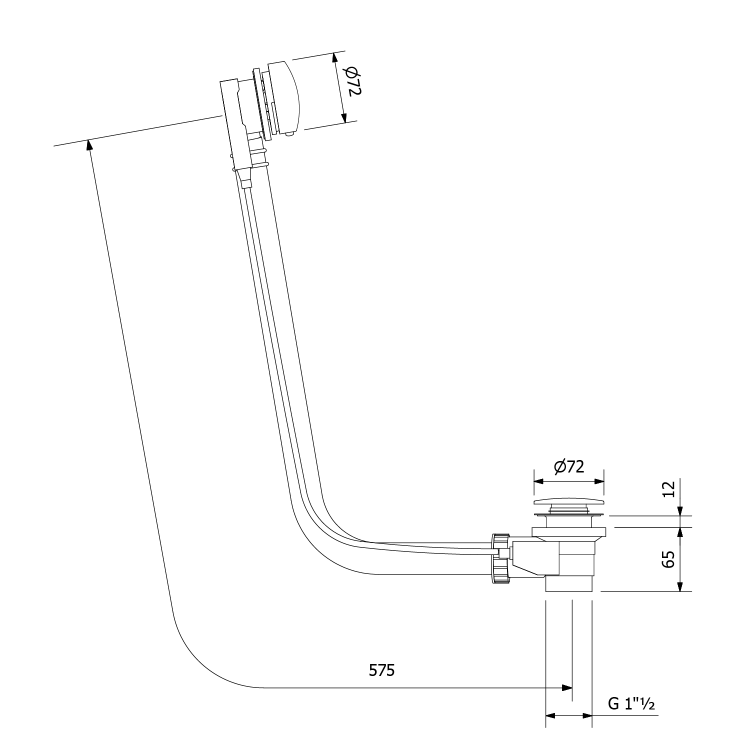 Syfon automatyczny do wanny z napełnianiem, długość 575 mm, korek automatyczny 42 mm, brąz 86378 rysunek