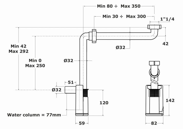 MURALES Syfon meblowy oszczędzający miejsce, 5/4", korek 32mm, biały 151.032.0