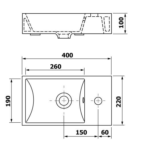 MINOS Umywalka ceramiczna 40x22 cm, prawa 4059