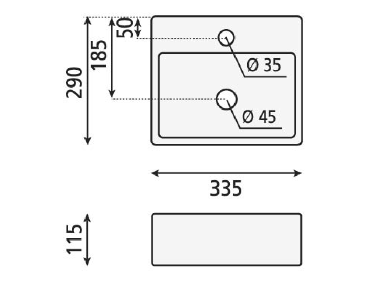 GIULIA umywalka ceramiczna 33,5x29cm, czarny mat BH7002B  rysunek
