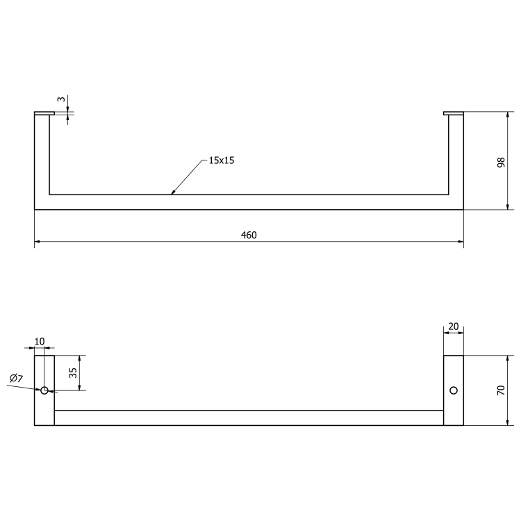 HANG wieszak na ręczniki pod umywalkę 460x98mm, czarny mat HG460