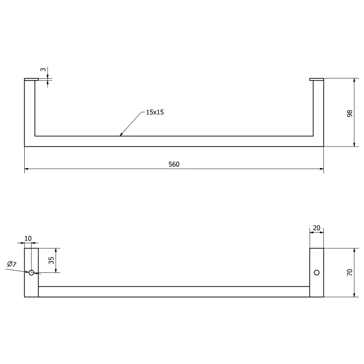 HANG wieszak na ręczniki pod umywalkę 560x98mm, czarny mat HG560