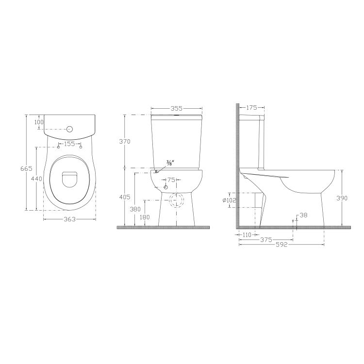 KAIRO WC kompakt 36x67 cm, tylny odpływ, mechanizm spłukujący PC105