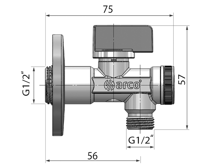 ARCO zawór kątowy A-80 1/2"x3/8" z filtrem, anticalc, chrom 02402MAC