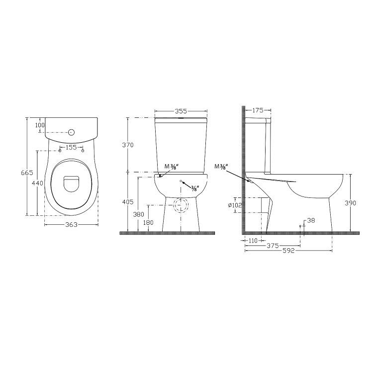 KAIRO WC kompakt z funkcją bidetu 36x67 cm, tylny odpływ, mechanizm spłukujący PC106