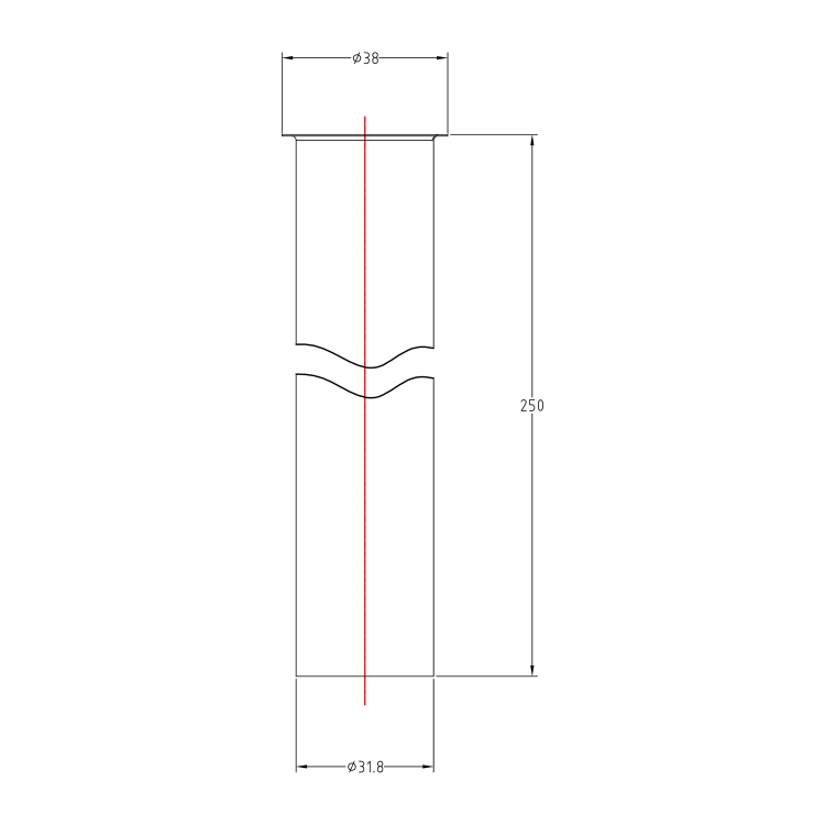 Rurka przedłużająca syfon z kołnierzem, 250 mm, Ø 32 mm, brąz 9696-01 rysunek