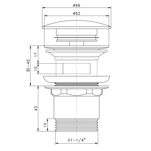 Korek umywalkowy 5/4“, klik- klak, duży grzybek, wys. 30-45 mm, chrom TF7001 rysunek