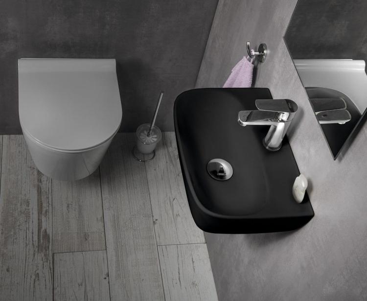 NERISSA umywalka ceramiczna do zawieszenia 41,5x28,5 cm czarny mat AR265B na ścianie