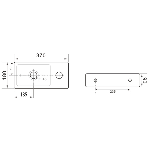 ZOE umywalka ceramiczna 37x9x18 cm czarny mat prawa AR495B rysunek