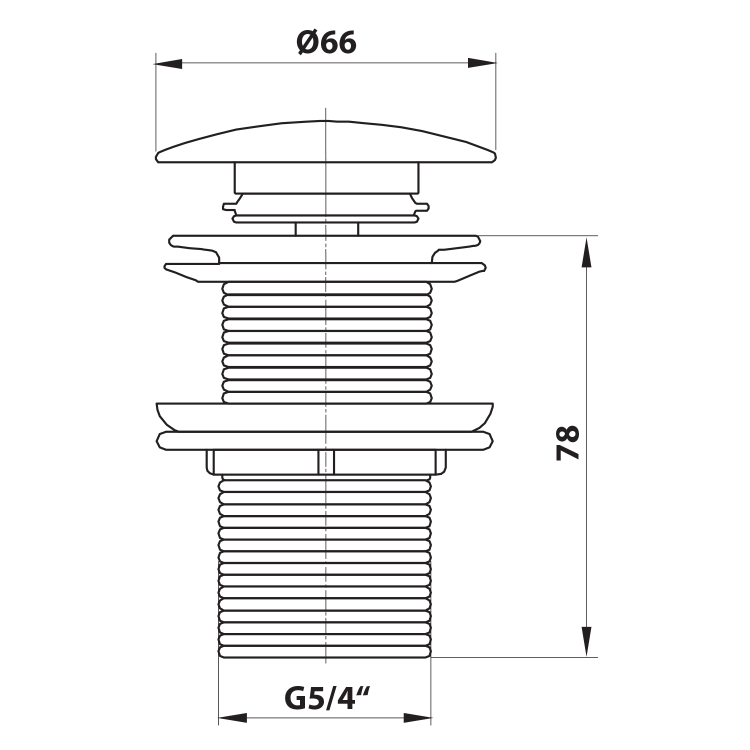 AURUM korek umywalkowy 5/4", klik- klak, stal nierdzewna szczotkowana ND-AU400 rysunek