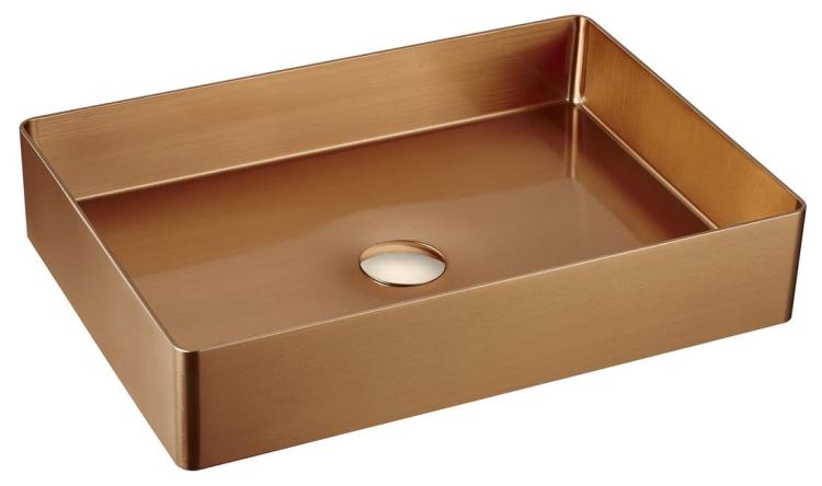 AURUM umywalka ze stali nierdzewnej 50x35 cm, z korkiem, miedź AU303