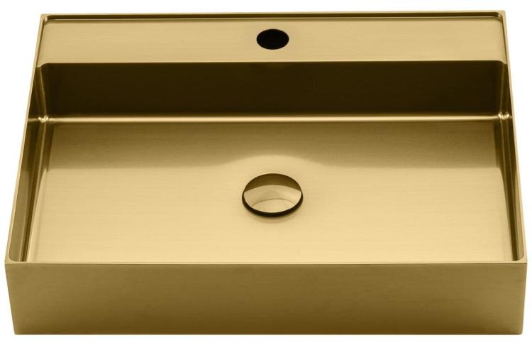 AURUM umywalka ze stali nierdzewnej 55x42 cm, z korkiem, złoty mat AU202 na wprost